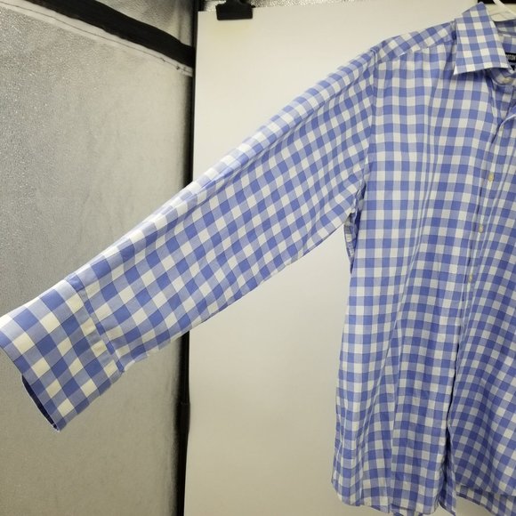 Cafe Coton Exclusive Blue and White Plaid Button Down Dress Shirt 43 / 17 - Picture 7 of 11